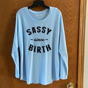 Rebel Sky long sleeve light blue sweater Sz XL “ Sassy since Birth” on front